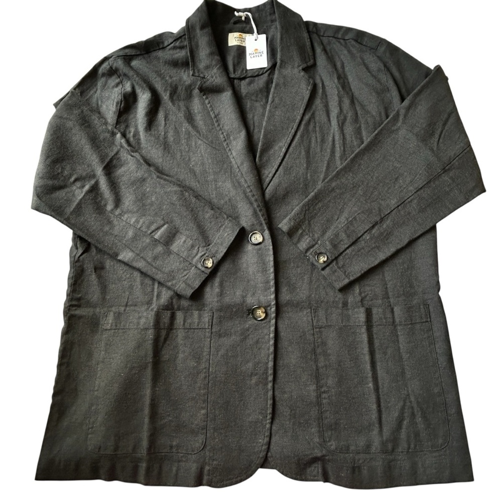 Marine Layer Flora Hemp Blazer Navy Women's‎ XL NWT - Picture 3 of 10